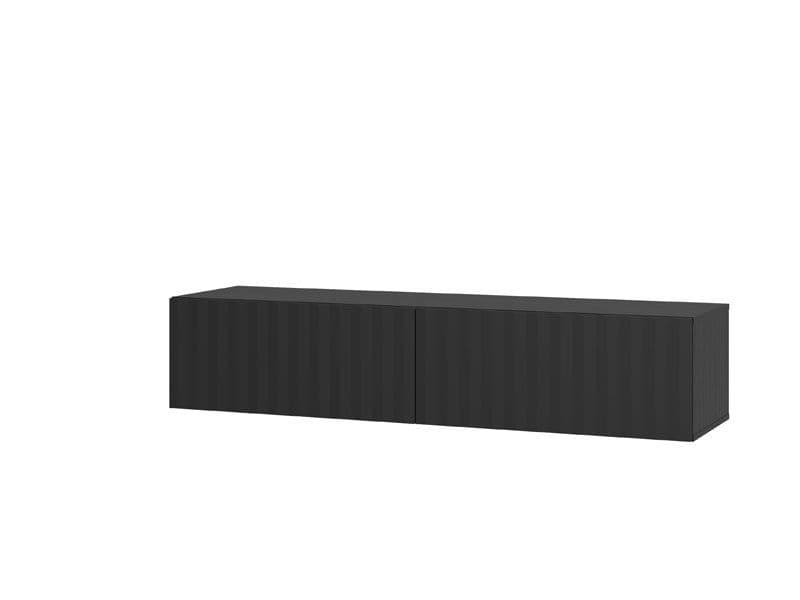 White slat effect Modern wall-mounted TV stand by Lavish Kitchen Isle, sleek floating cabinet for small entertainment systems.