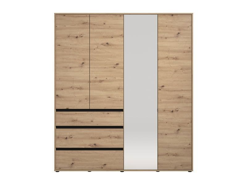 Aka Mirrored Wardrobe Storage Hanging Door With Shelving Drawers 183cm Wide  4 Door Bedroom Furniture Oak Effect