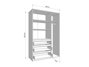 Lavish Kitchen Isle Cashmere mirrored wardrobe with 3 doors, 3 drawers, and shelves, measuring 138cm wide, in matte finish.