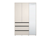 Lavish Kitchen Isle cashmere mirrored wardrobe with three doors, drawers, and shelves, measuring 138cm wide.