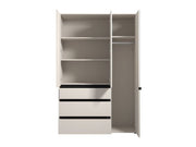 Lavish Kitchen Isle cashmere mirrored wardrobe with three doors, drawers, and shelves, measuring 138cm wide.