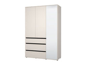 Lavish Kitchen Isle cashmere mirrored wardrobe with 3 doors, 3 drawers, and shelves, measuring 138cm wide, matte finish.