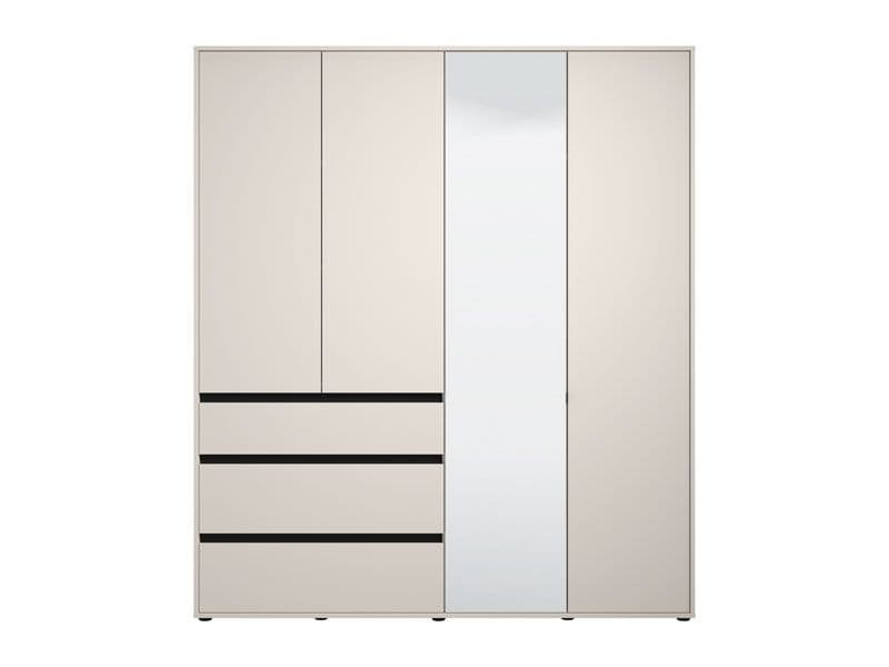 Aka Wardrobe  Mirror Storage Hanging Rail With Shelving 183cm Drawers 4 Door 3 Drawers Cashmere Bedroom Furniture