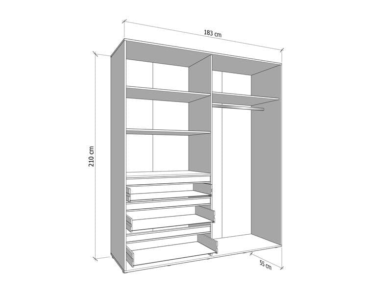 Aka Wardrobe  Mirror Storage Hanging Rail With Shelving 183cm Drawers 4 Door 3 Drawers Cashmere Bedroom Furniture