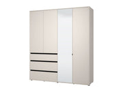 Lavish Kitchen Isle modern 4-door wardrobe with hanging rail, shelves, and mirrored doors in matte cashmere finish.