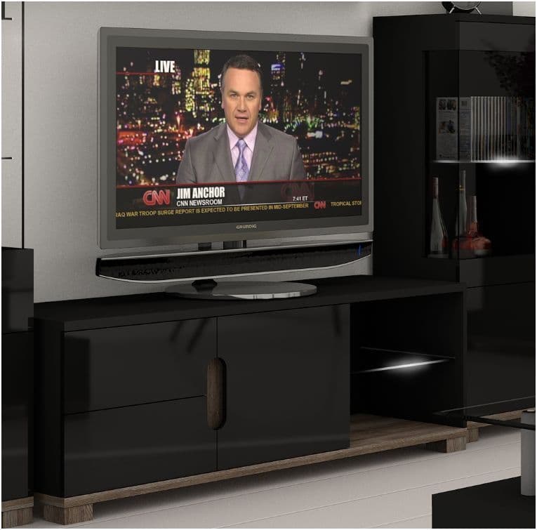 Taurl Black Gloss TV Stand Cabinet with LED Lights Modern Entertainment Unit, 139cm Wide