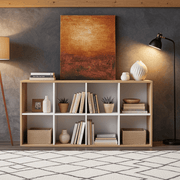 Arctic White and Oak 8-tier bookcase by Lavish Kitchen Isle with open shelves for modern storage and organization.