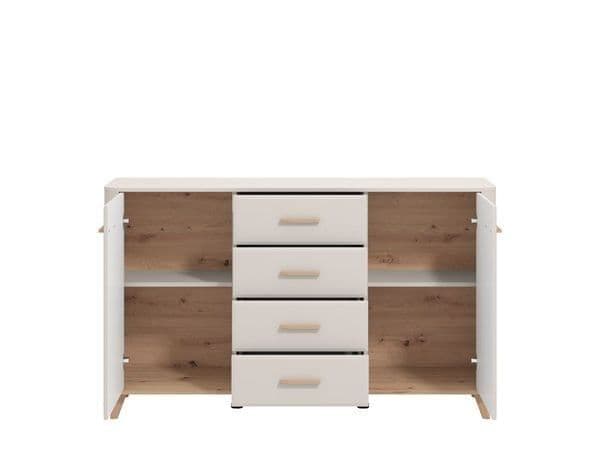 Kuri 154cm Sideboard Cabinet Storage 154cm Wide 2 Door 4 Drawer Unit  Cashmere and Oak Effect for Dining & Living Room