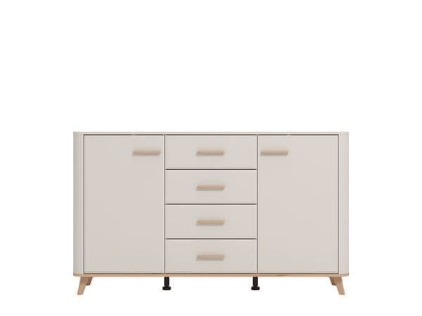 Kuri 154cm Sideboard Cabinet Storage 154cm Wide 2 Door 4 Drawer Unit  Cashmere and Oak Effect for Dining & Living Room