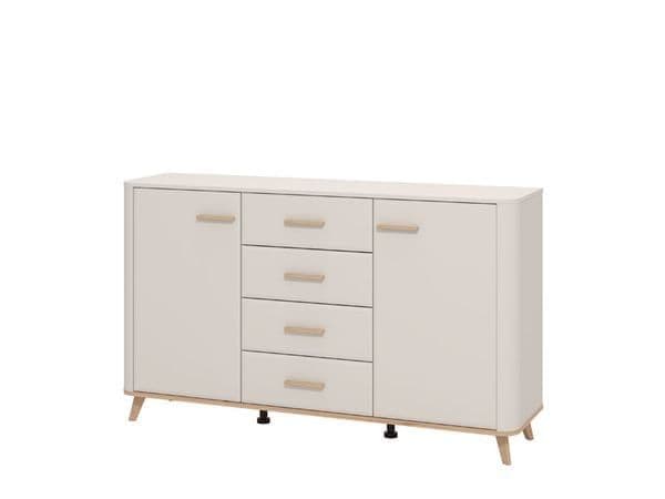 Kuri 154cm Sideboard Cabinet Storage 154cm Wide 2 Door 4 Drawer Unit  Cashmere and Oak Effect for Dining & Living Room