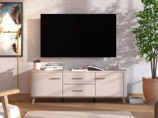 TV Stand Cabinet Unit Modern Cashmere & Oak Effect – 154cm Wide