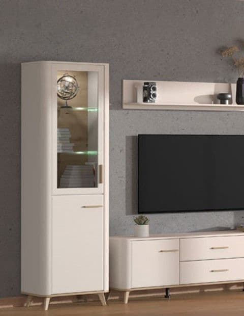 Kuri Display Cabinet Storage Shelves Unit 58cm Wide Tall Slim  Shelf Tier Cupboard With 2 Doors