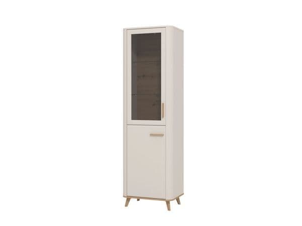 Kuri Display Cabinet Storage Shelves Unit 58cm Wide Tall Slim  Shelf Tier Cupboard With 2 Doors