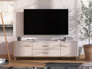 Lavish Kitchen Isle modern 180cm wide TV stand cabinet in cashmere and oak effect finish, with spacious storage compartments.