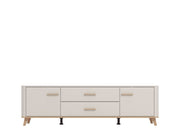 Lavish Kitchen Isle modern 180cm wide TV stand cabinet in cashmere and oak effect finish, with sleek design and ample storage space.