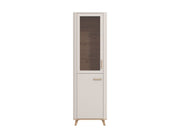 Tall display cabinet by Lavish Kitchen Isle with cashmere and oak effect, featuring slim design and two glass doors for storage.
