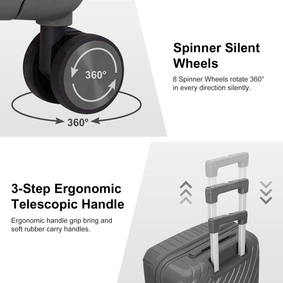 4-Piece Luggage Set - Durable PP Suitcase with Travel Tote & Toiletry Kit (Rose Gold, Red, Grey)