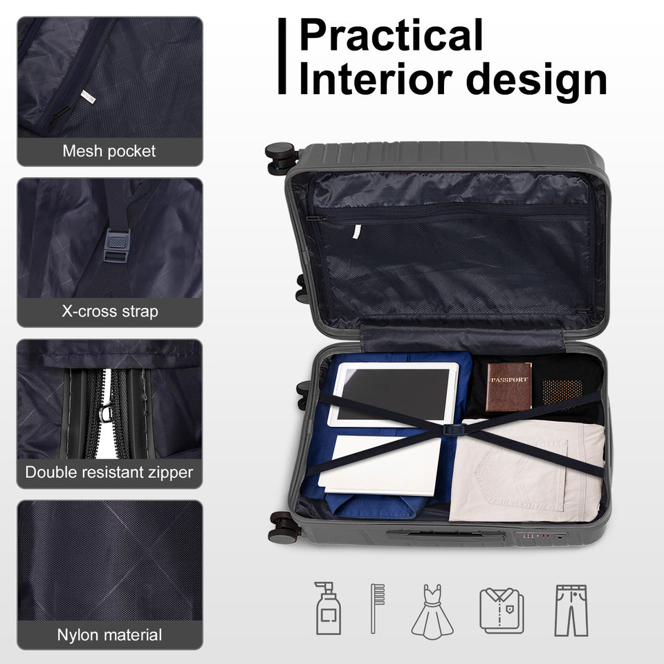 4-Piece Luggage Set - Durable PP Suitcase with Travel Tote & Toiletry Kit (Rose Gold, Red, Grey)