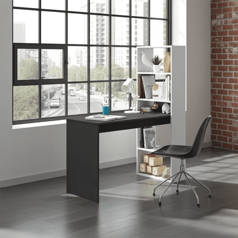 Lavish Kitchen Isle Orvara double white and grey computer desk with integrated bookcase, ideal for home office and study.
