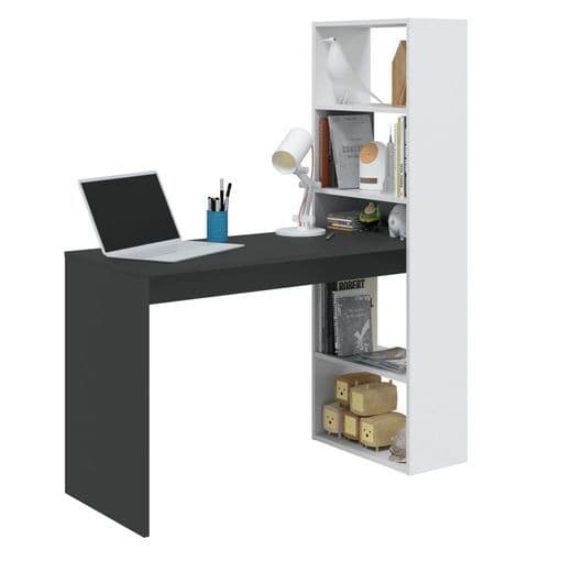 Orvara Double White and Grey Effect Computer Desk Table with Integrated Bookcase Home Office Study Desk for Laptop and Storage