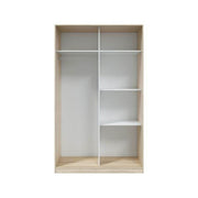 Arctic white and oak effect sliding 2-door wardrobe by Lavish Kitchen Isle, small narrow bedroom storage unit, 120cm wide.