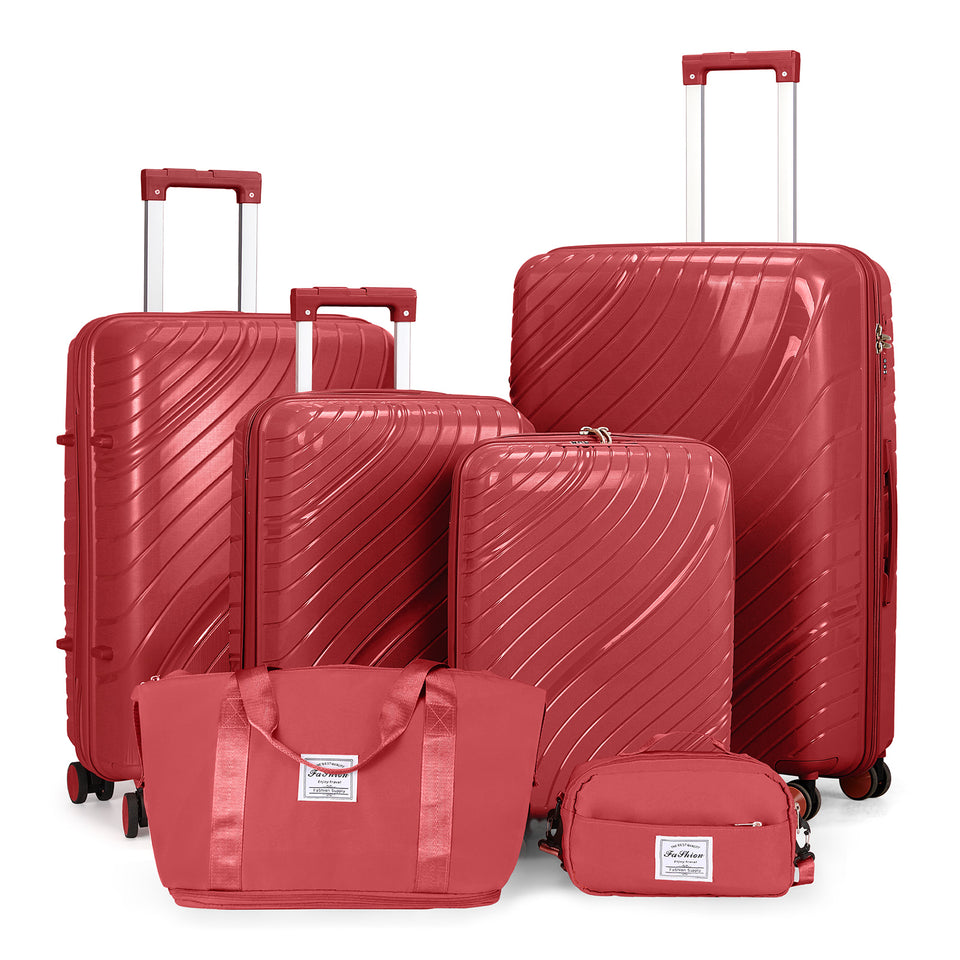 4-Piece Luggage Set - Durable PP Suitcase with Travel Tote & Toiletry Kit (Rose Gold, Red, Grey)