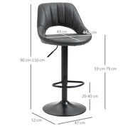 Set of 2 HOMCOM adjustable swivel gas lift bar stool chairs with PU leather seats and footrests, ideal for modern kitchen or bar area.