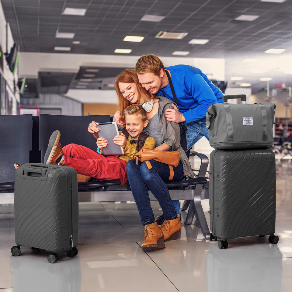 4-Piece Luggage Set - Durable PP Suitcase with Travel Tote & Toiletry Kit (Rose Gold, Red, Grey)