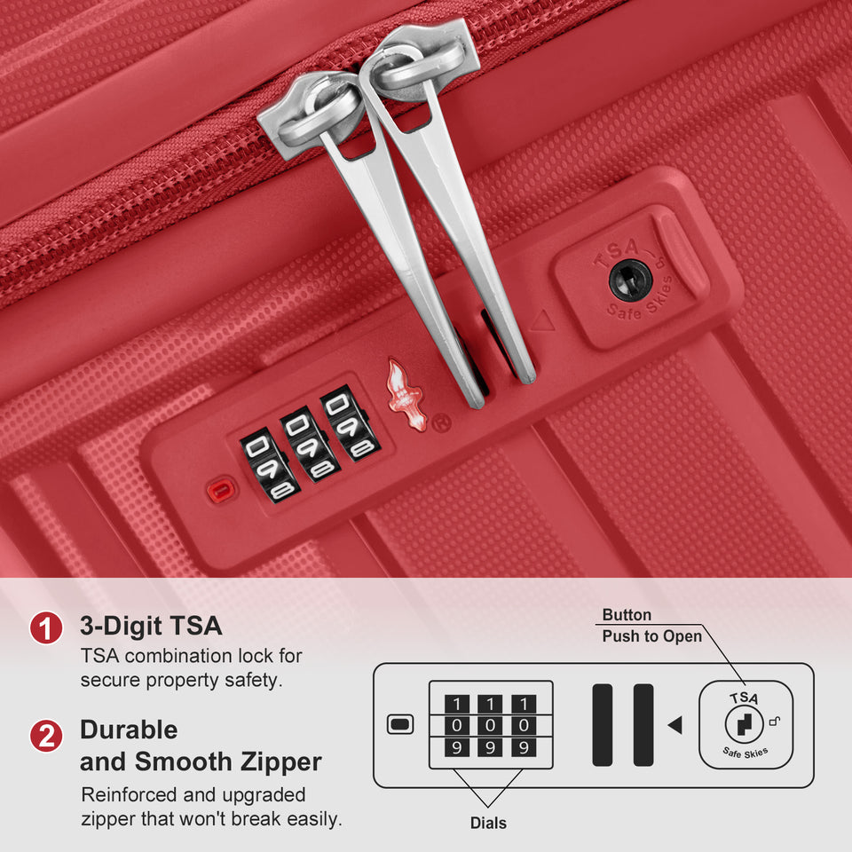 4-Piece Luggage Set - Durable PP Suitcase with Travel Tote & Toiletry Kit (Rose Gold, Red, Grey)