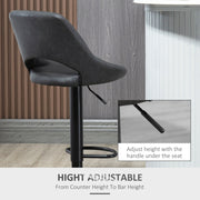 Two HOMCOM adjustable swivel bar stool chairs with PU leather seats, footrests, and height adjustment, ideal for modern kitchens or bars.