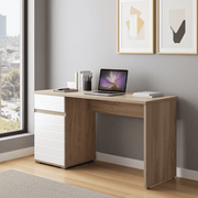 Lavish Kitchen Isle Solstice Oak and White Gloss Computer Desk with drawer and cupboard for sleek home office setup.