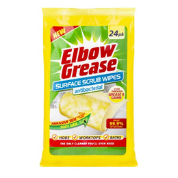 Lavish Kitchen Isle Elbow Grease antibacterial scrub wipes in a 12-pack, shown with textured surface for cleaning and disinfecting.