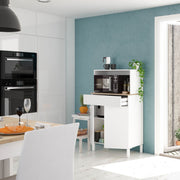 Lavish Kitchen Isle Ferese white kitchen cupboard with oak effect worktop, 2 doors, 1 drawer, and microwave hutch in a utility room setting