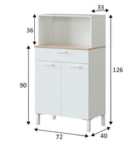 Lavish Kitchen Isle Ferese white kitchen cupboard with oak effect worktop, 2 doors, 1 drawer, and microwave hutch in a utility room setting.