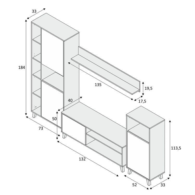 Gris White And Concrete Grey Effect Large TV Entertainment Wall Unit Cabinet