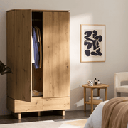 Lavish Kitchen Isle IBA Artisan oak double wardrobe with two doors and two drawers, elegant bedroom storage furniture.