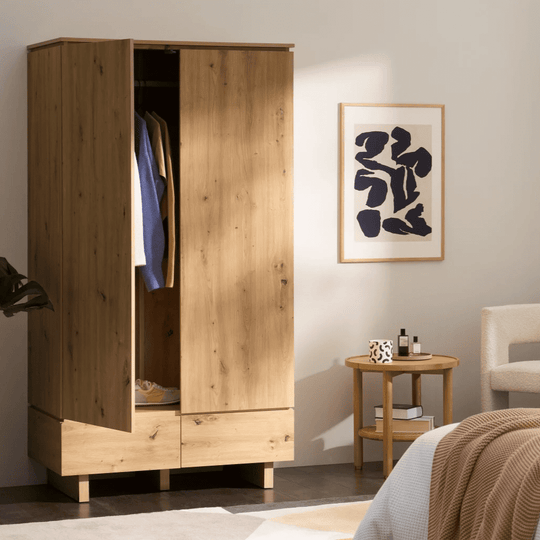 IBA Artisan Oak Double Wardrobe with 2 Doors & 2 Drawers – Elegant Bedroom Storage Furniture