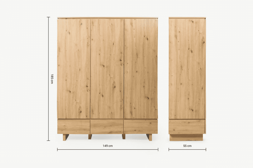 IBA Artisan Oak Effect Triple Wardrobe with 3 Doors and 3 Drawers Spacious Wardrobe Storage for Bedroom