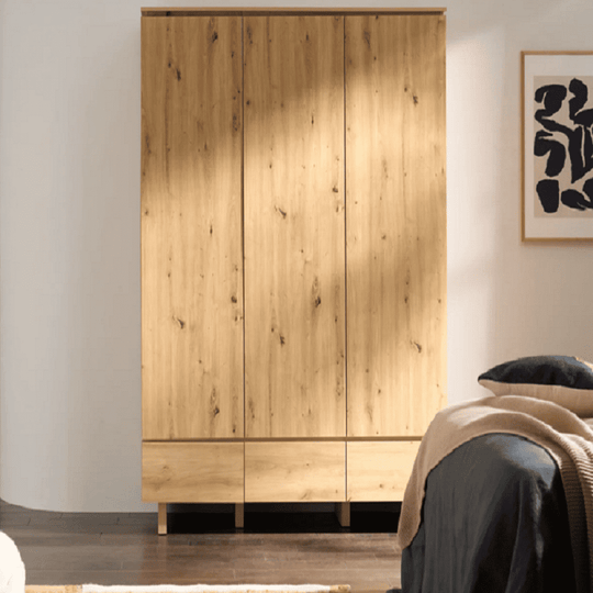 IBA Artisan Oak Effect Triple Wardrobe with 3 Doors and 3 Drawers Spacious Wardrobe Storage for Bedroom