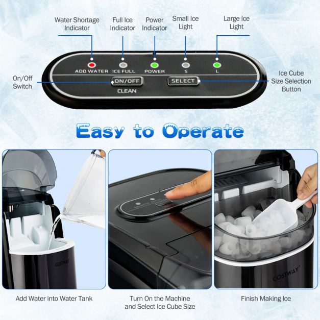 Portable Countertop Ice Maker with Ice Scoop and Basket