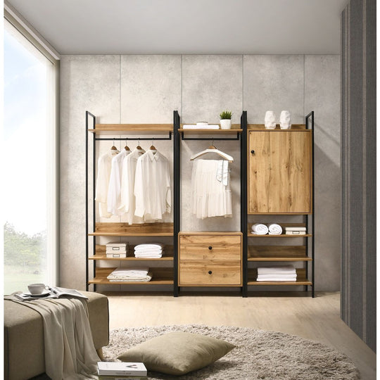 3 Piece Open Wardrobe Bedroom Furniture Set Wardrobe Drawers Metal Frame and Legs-– Stylish Storage Solution