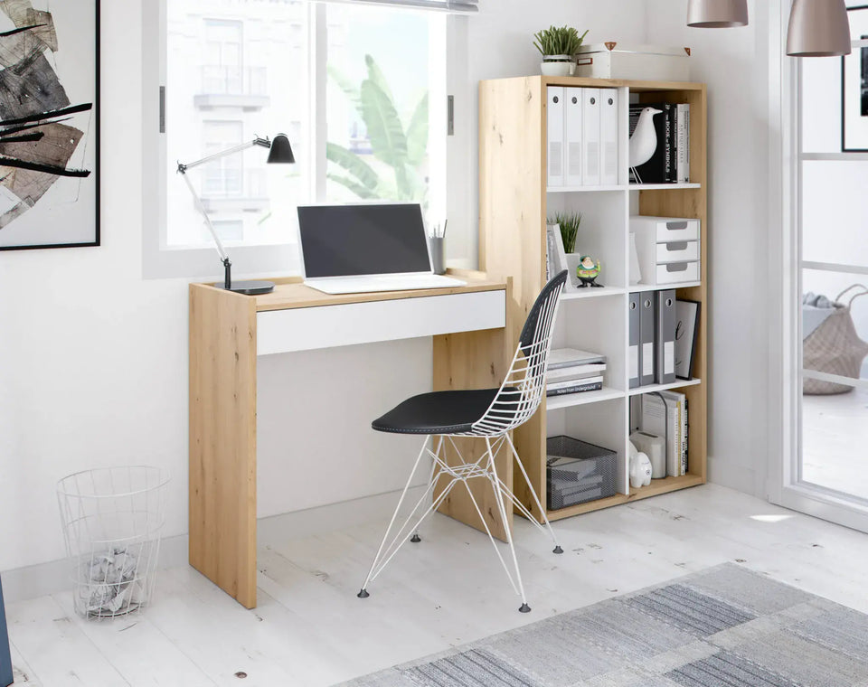 Arctic White and Oak Short 8-Tier Bookcase Unit for Shelving Storage in Living Room or Home Office Bookshelf Unit