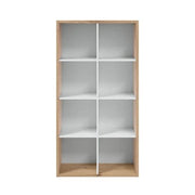 Arctic White and Oak 8-tier modern bookcase with open shelves, from Lavish Kitchen Isle, for stylish storage and organization.