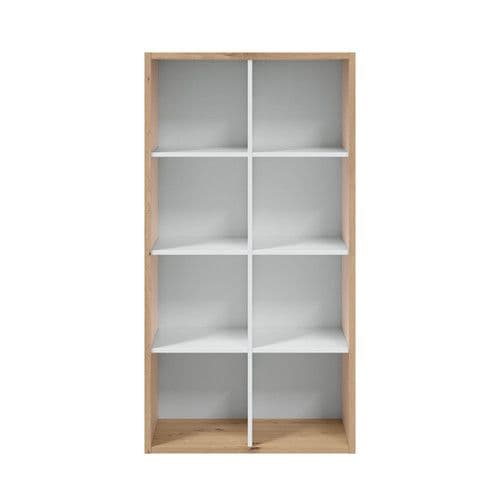 Arctic White and Oak Short 8-Tier Bookcase Unit for Shelving Storage in Living Room or Home Office Bookshelf Unit