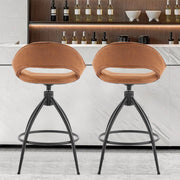 Set of 2 Swivel Bar Stools - Mid-Century Modern Counter Height Chairs (Brown PU Leather & Black Legs)