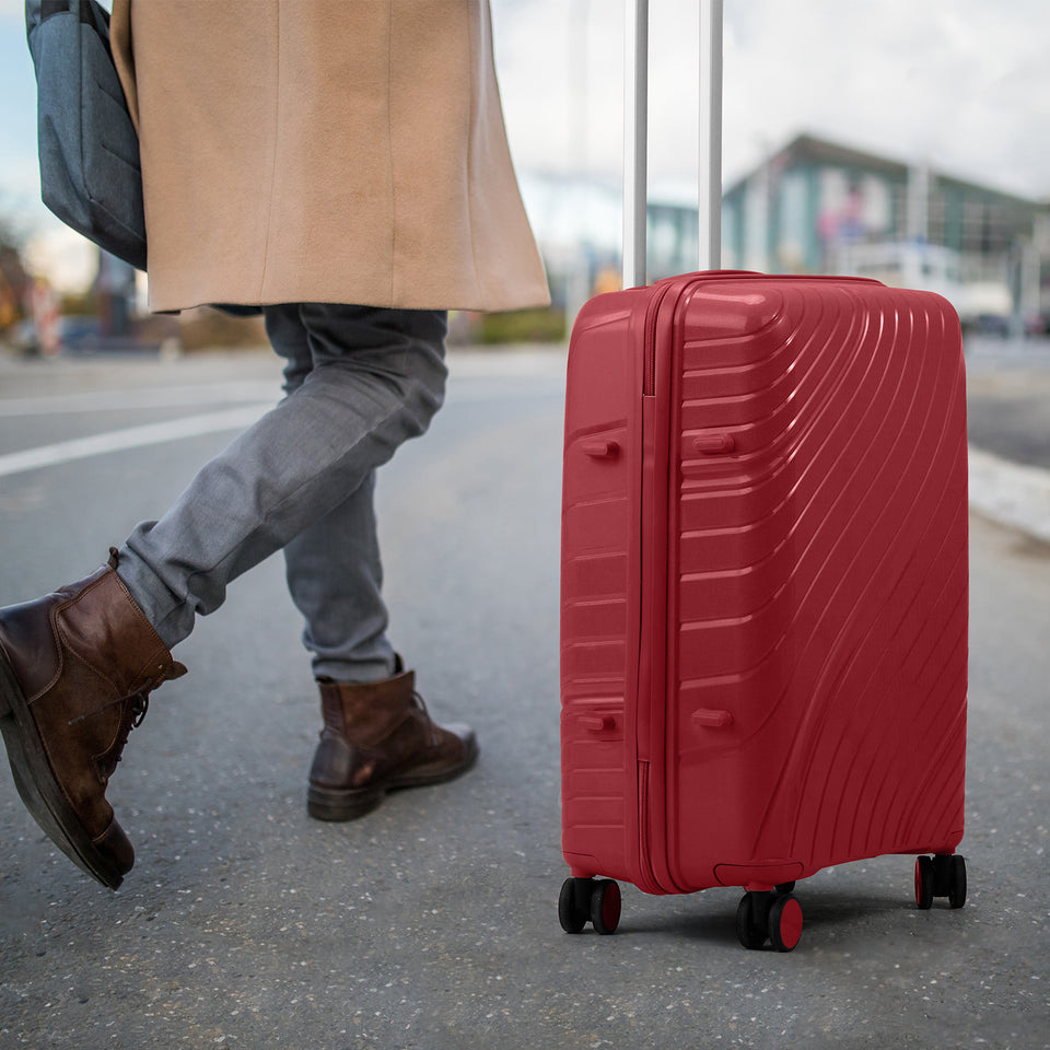 4-Piece Luggage Set - Durable PP Suitcase with Travel Tote & Toiletry Kit (Rose Gold, Red, Grey)