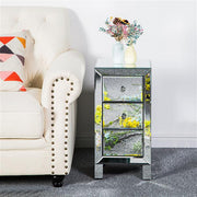 Mirrored 3 Drawer Bedside Table – Modern Glass Nightstand with Crystal Knobs 60cm - Lavish Kitchen Isle