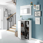 Contemporary white gloss shoe cupboard with mirror and shelves by Lavish Kitchen Isle, ideal for hallway storage.