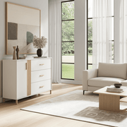 Lavish Kitchen Isle Lagdu cashmere and oak effect chest of drawers with 3 drawers and 1 cupboard, modern storage unit.