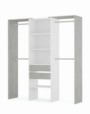 Large open wardrobe in concrete grey and white with four hanging rails, showcasing spacious storage from Lavish Kitchen Isle.